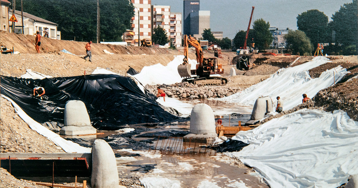 Construction du Parc des eaux vives de Huningue