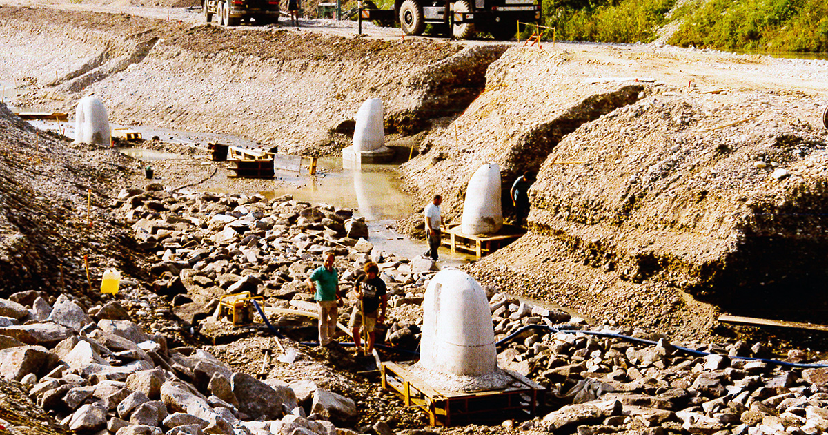 Construction du Parc des eaux vives de Huningue